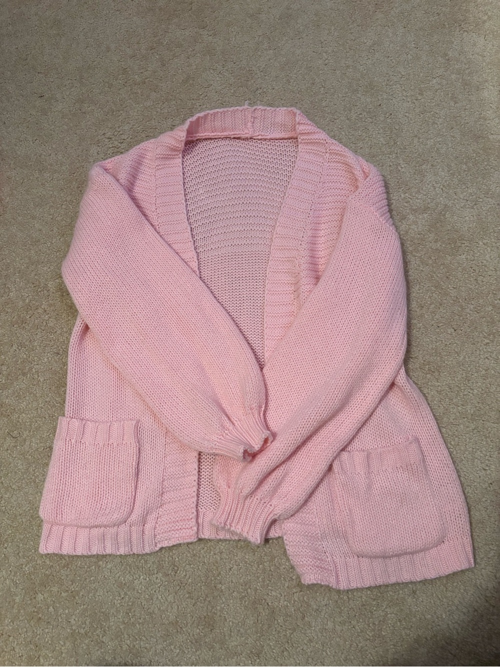 Amazon Soft Pink Open-Front Knit Cardigan
